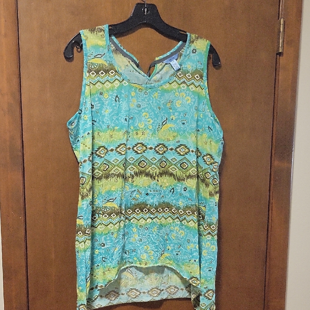 Vintage Izod Sleeveless Teal Brown Blouse L